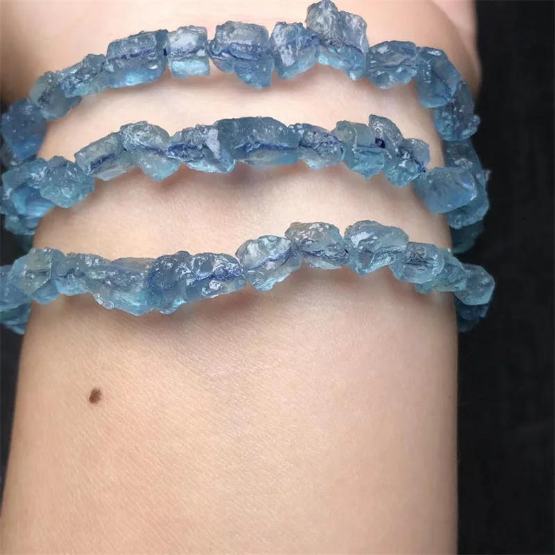 

Natural Raw Aquamarine Bracelet Jewelry For Woman Man Healing Wealth Beads Crystal Gift 1pcs