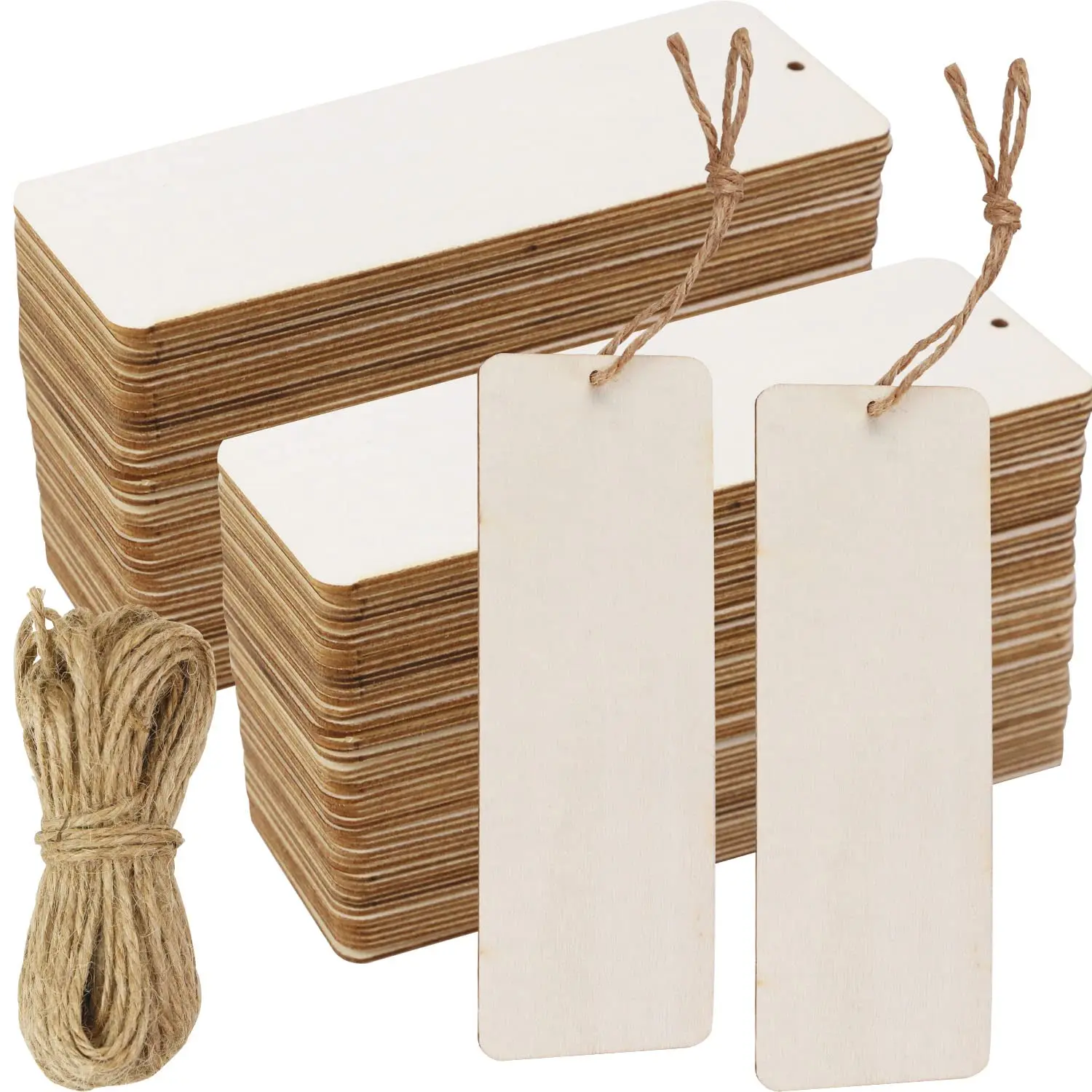 

40Pcs Wood Bookmarks Blank Wooden Gift Tags Labels Unfinished Wooden Book Markers Ornaments with Holes and Ropes for DIY Crafts