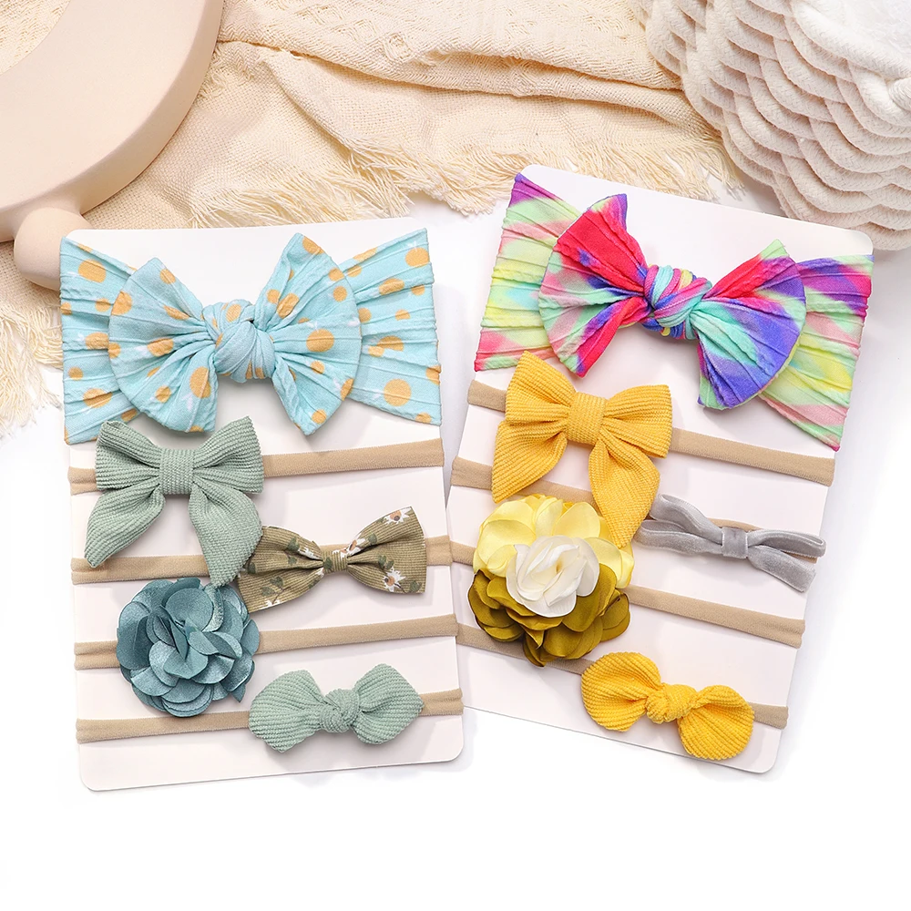 5Pcs/set Delicate Bows Headband for Girl Kids Hair Accessories Elastic Turban Hair Bands Nylon Newborn Baby Headwrap Headwear key pendant daily smooth surface delicate craft plush bunny pendant for girl key chain bag pendant
