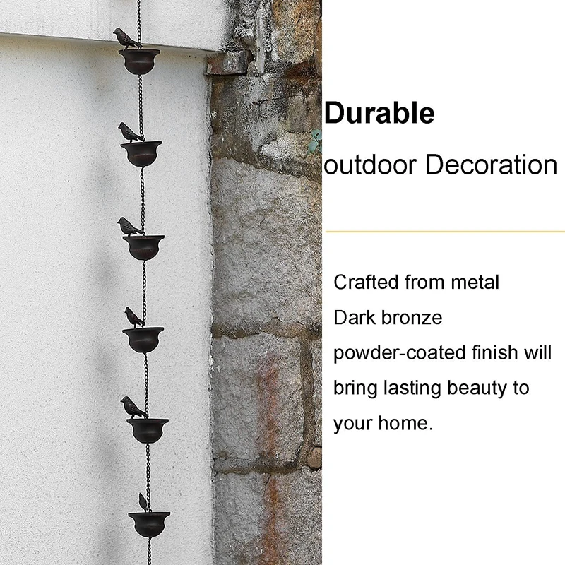 Description Picture 6 of itemOutdoor Rain Chain Decorative Gutter Rain Chain Removable Bird On Cup Rain Bell Channels Water Away Attached Hanger Home Decor