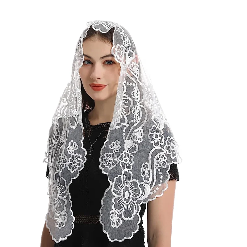 Catholic Church Veil Mass Lace Mantilla Embroidery Head Covering for Women