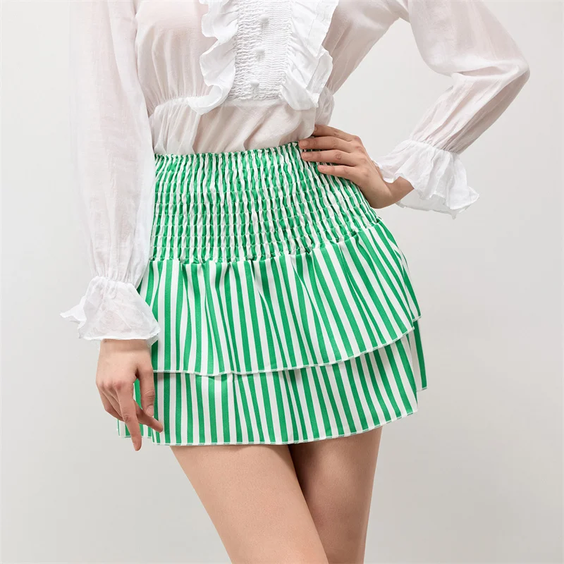 Minifalda de verano para mujer, con estampado floral, elástica, de cintura alta, con volantes escalonados, faldas cortas de corte A, faldas para salir, ropa de calle