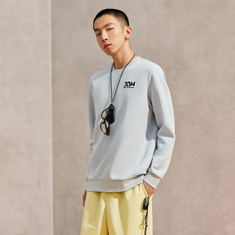 Xtep Pullover Sweater Men's Solid Color Simple Design Sweatshirts Causal Fashion Hoodies Long Sleeve Tops 877329920038