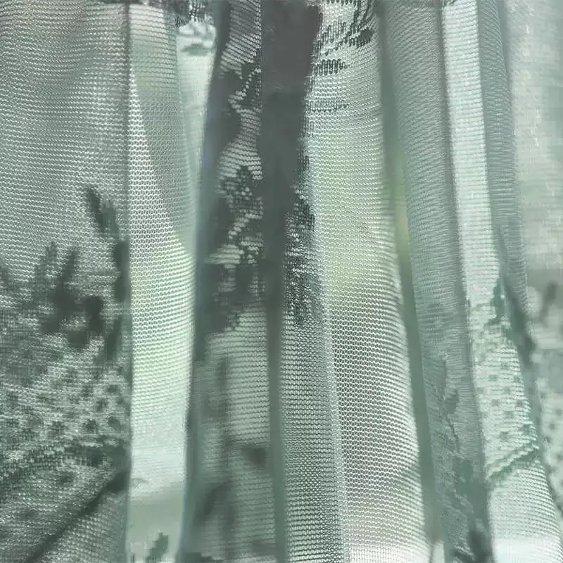 Korean/Japanese Double Pleated Dark Green Lace Short Curtains Korea Pastoral Geometric Half Curtains for Kitchen Valance #A585 5