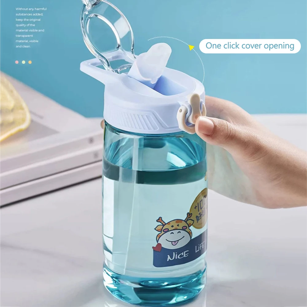 550ML Dinosaur Plastic Cup Cartoon Children Water Bottles With Straw Student Kids Water Cup Portable Drinking Bottle Drinkware