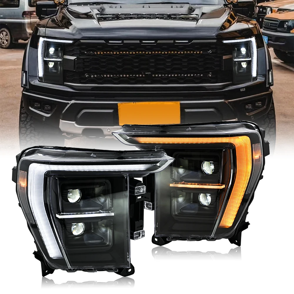 LED Headlight For Ford F150 2021-2023 Low Trim OEM Halogen Start-up Animation Sequential Turn Signal Head Lamps Plug and Play