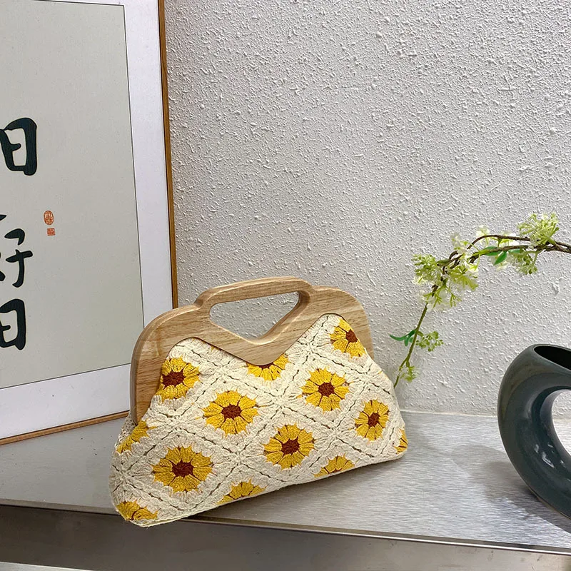 NEW Tote Bag for Women Floral Crochet Large Capacity Vintage Multicolor Hollow Out Handbag Travel Shopping Bag