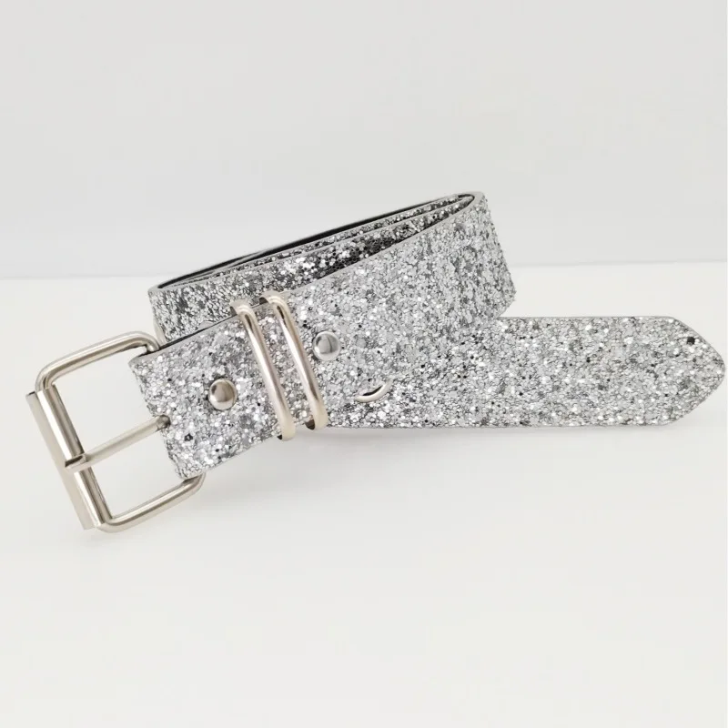 Y2K Rhinestone Buckle Wide Belt for Women | Trendy Eyelet Shiny Waist Chain, Western Spice Girl Fashion Accessory Practical