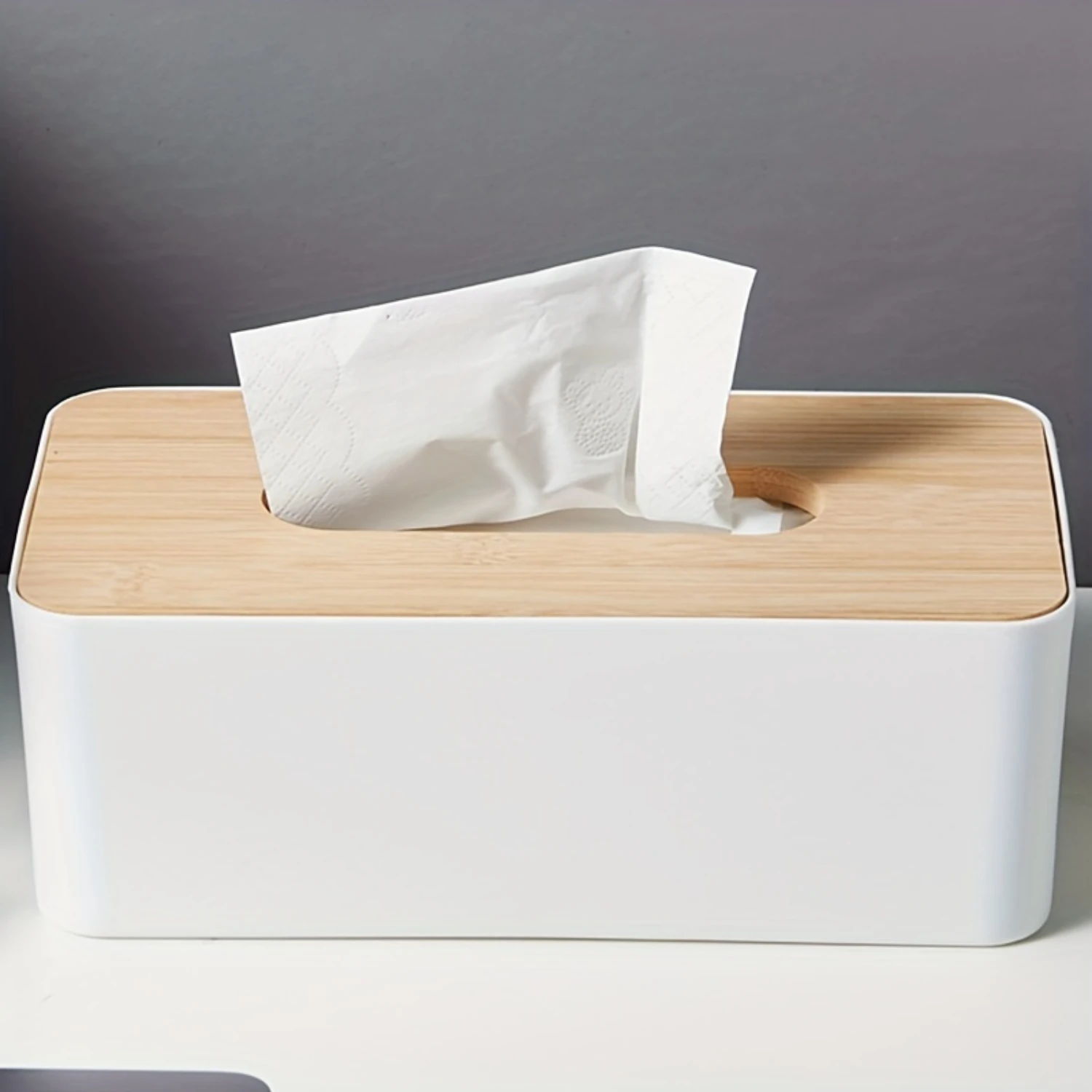 1pc Luxurious Bamboo Rectangular Tissue Box Cover - Waterproof, Elegant Holder for Disposable Paper Facial Tissues - Perfect for 3