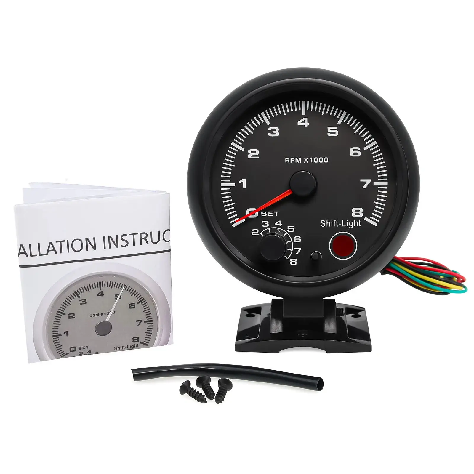Tachometer Gauge Engine Tachometer Tachometer Meter 3.75'' Auto Car Tacho Car Universal Black Tachometer Gauge Blue Inter Shift light 0-8000 RPM For 12V petrol vehicle