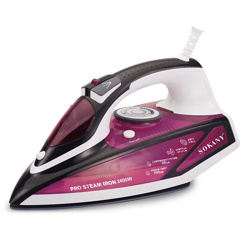 Steam Iron Non-Stick Soleplate, 2400W Adjustable Thermostat Control, Self-cleaning, Purple/Blue