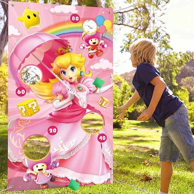 Super Mario Princess Peach Bean Bag Toss Game-Lancio Carnival Game Banner Forniture Per Feste Decorazioni Bambini Adulti Indoor Outdoor