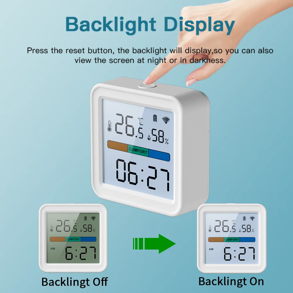 Smart Home WiFi Temperature and Humidity Sensor with Backlight and Voice Assistant Integration
