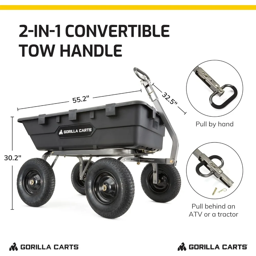 Heavy Duty Poly Yard Dump Cart Garden Wagon, Utility Wagon with Easy to Assemble Steel Frame,1500 Pound Capacity,and16Inch Tires