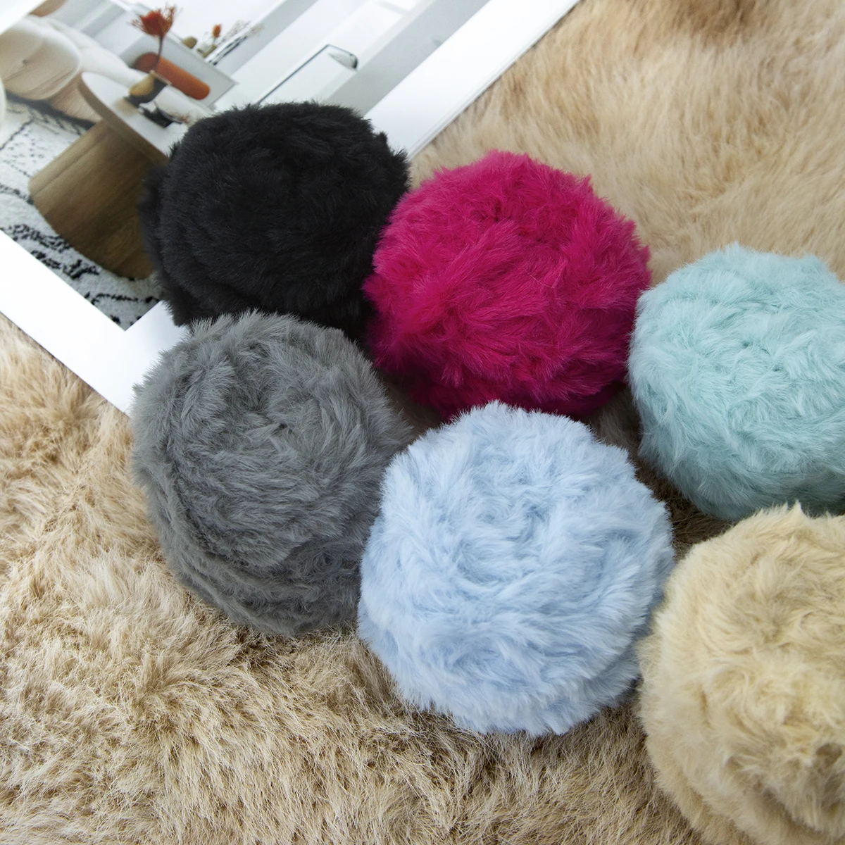 1Skin 50 Grams Solid color Faux Fur Yarns 100% Polyester Soft Knitting and Crochet Handmade Scarf Accessories 2