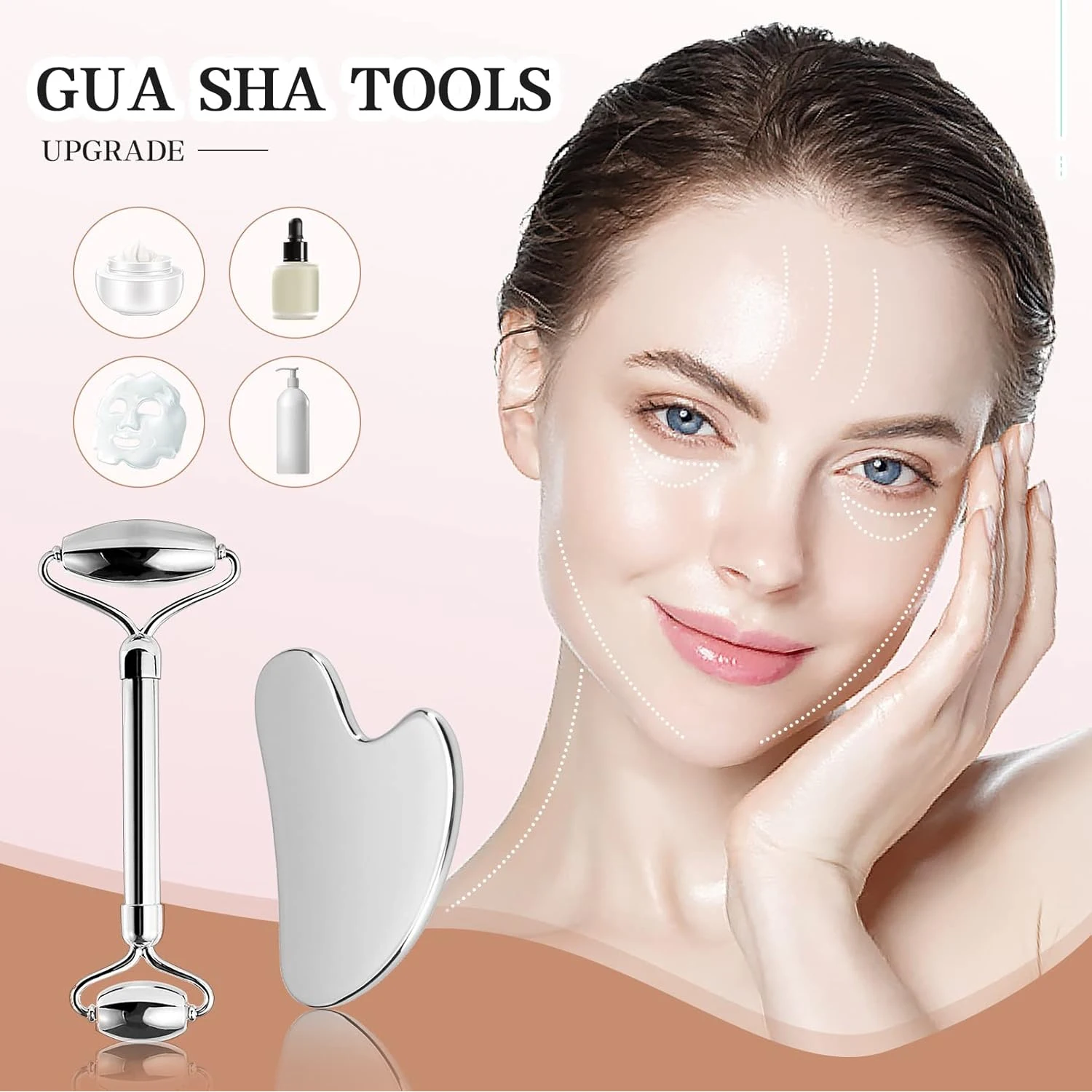 Stainless Steel Facial Roller Metal Gua Sha Facial Tools Set Face Body Treatment Lymphatic Drainage Facial Tension Massage Tools
