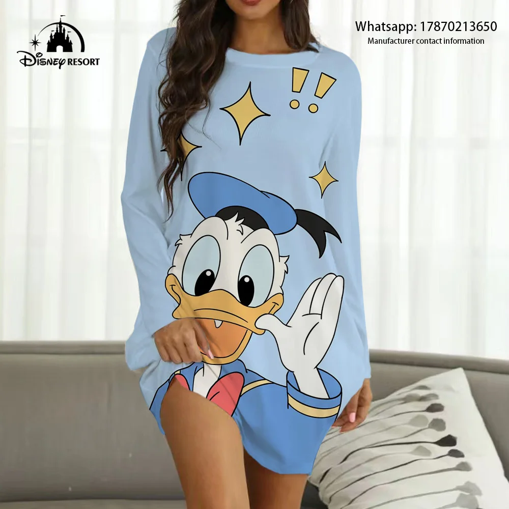 

Summer Women's Round Neck Pullover Dress 3D Cartoon Print Long Sleeve Dress Long Sleeve Over the Knee Home Clothes