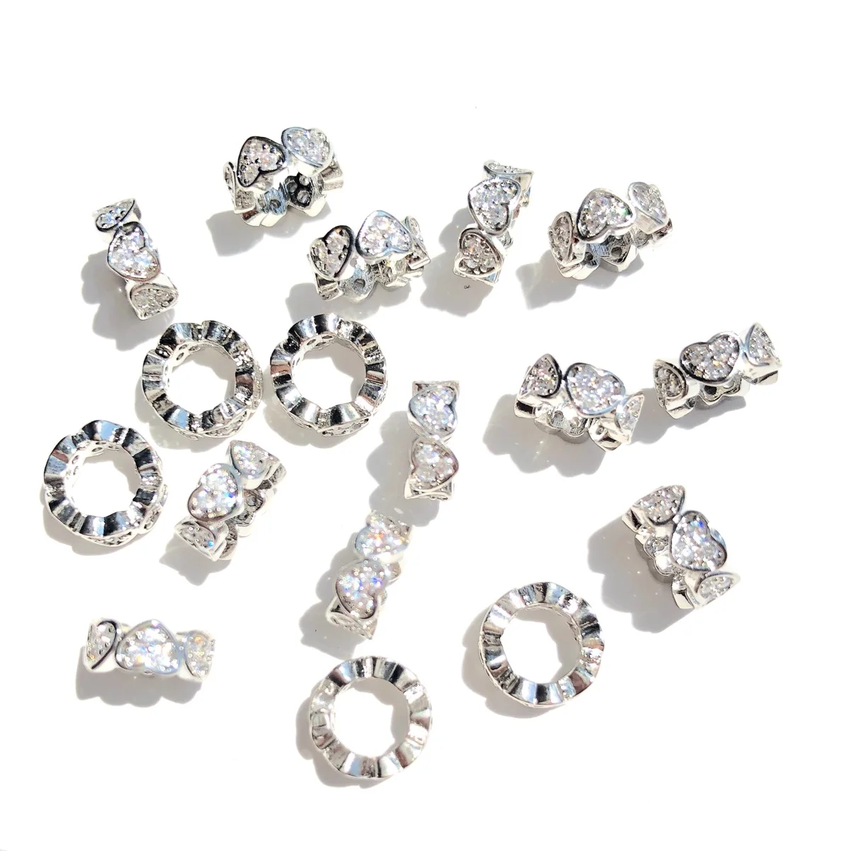 20pcs 8mm Zirconia Pave Heart Wheel Spacers Rondelle Beads for Bracelet Necklaces Earring Waist Jewelry Findings Wholesale