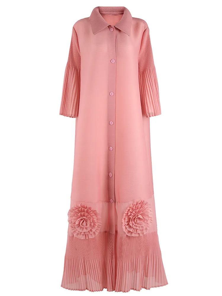 LANMREM Loose Temperament New Women's Dress High-end Chic Lapel Flared Sleeves Floral Long Breasted Cardigan Dresses 2DB3446 - Image 6