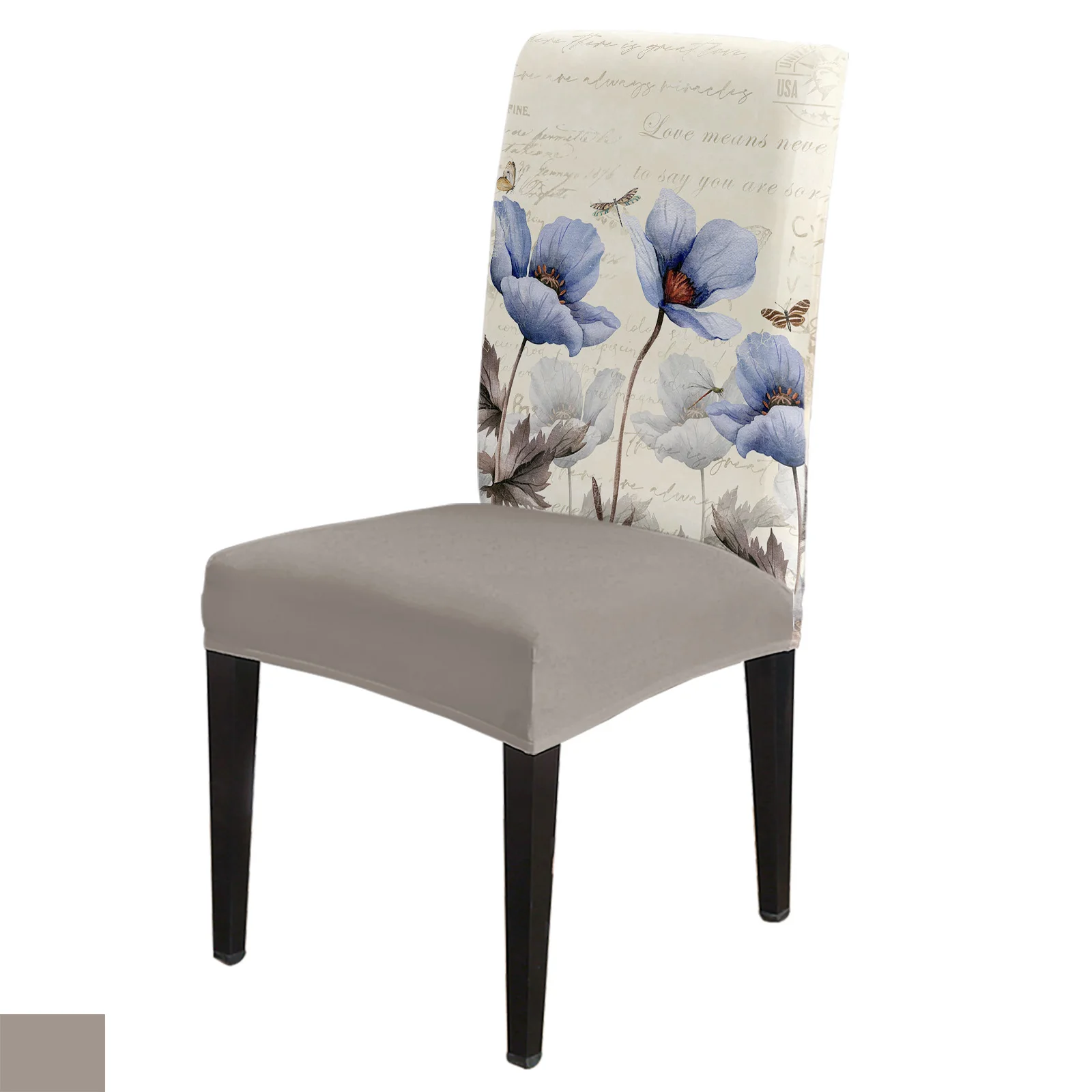 

Rustic Vintage Blue Flower Dragonfly Chair Cover for Kitchen Seat Dining Chair Covers Stretch Slipcovers for Banquet Hotel Home