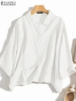 ZANZEA Summer Fashion Lapel Neck Shirt Women Elegant 3/4 Sleeve Blouse Work Buttons Down Tops Tunic Female Casual Loose Blusas - Image 3