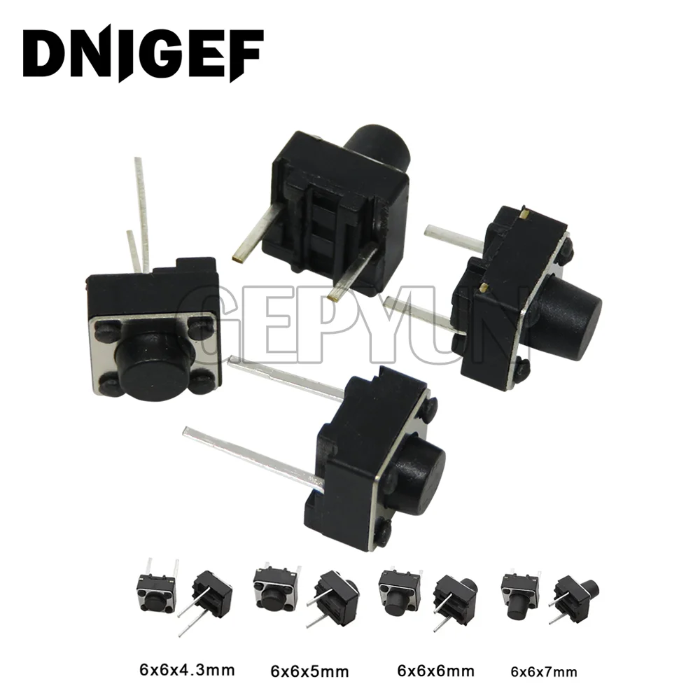 50Pcs Micro Tactile Switch Momentary Tact DIP Switch 2Pin 6 x 6mm Micro Touch Push Button High 5mm 6mm 7mm