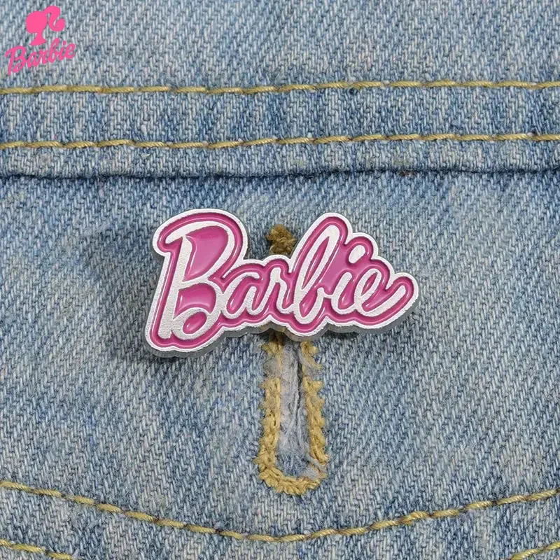 

MINISO Cute Barbie Girl Creative Sweet Cartoon Clothes Bag Decorations English Letters Metal Badge Brooch Holiday Gift Wholesale