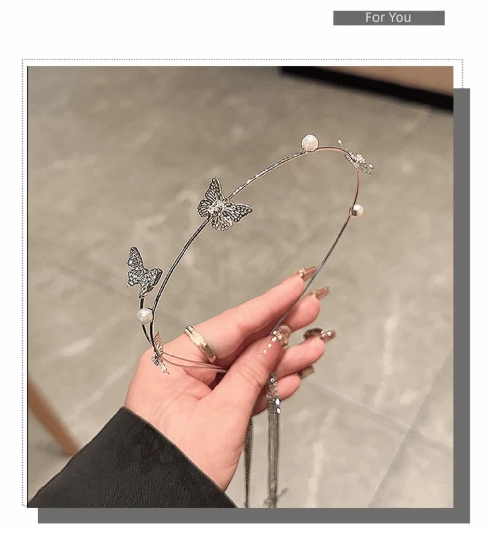 Modisches Schmetterling-Haarband mit Fransen und Strass, Handgefertigter Haarreif aus Legierung, Kristall-Haaraccessoires, Damen-Tiara, Frauen-Accessoires – Detail 2