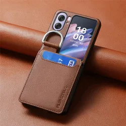 Magnetic Ring Holder Wallet Case with Kickstand - Vertical Litchi Pattern PU Leather Cover for OPPO Find N3 Flip (Brown)