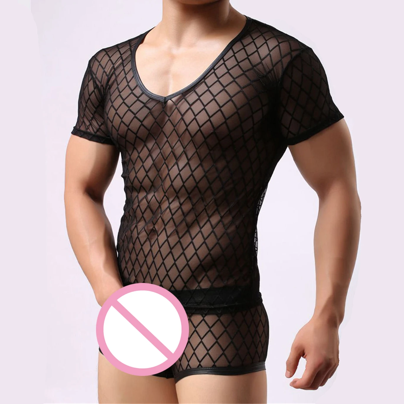 

Mesh Shirt Men Shorts Sexy Undershirts Mens Clothes Set Fishnet Shirt Men Underwear Fitness Tops Pajamas Boxer Shorts Underpants