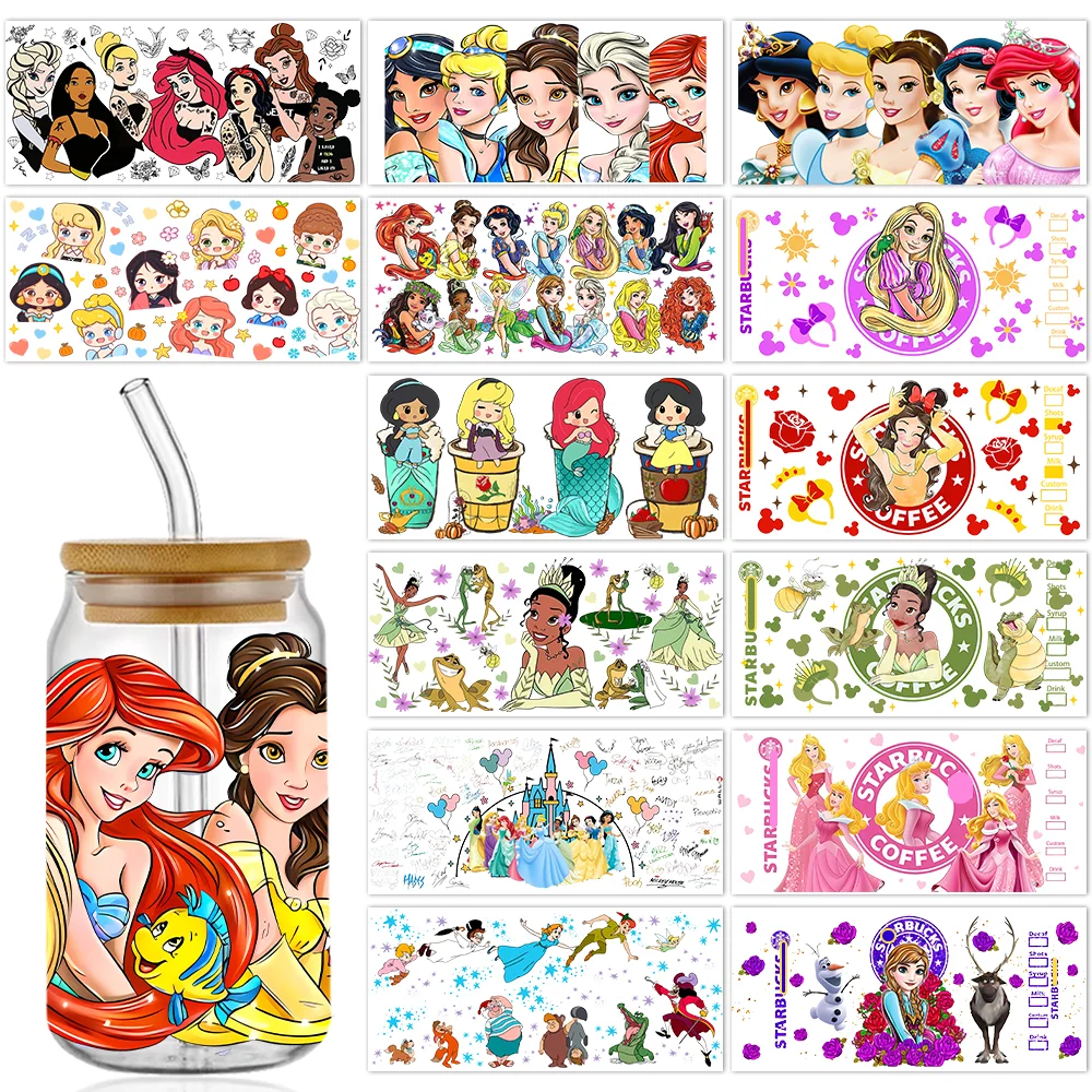 Cup Wraps Disney Princess 16oz UV DTF Cartoon Libbey Glass Beer Can