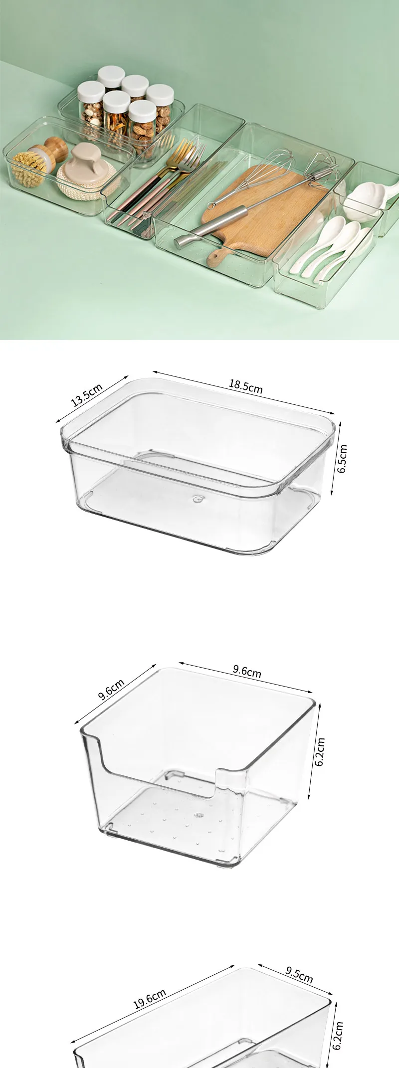 Description Picture 2 of itemClear Drawer Organizer For Household Japanese Plastic Cosmetics Organizer For Student Stationery Grocery Kitchen Cutlery Boxes