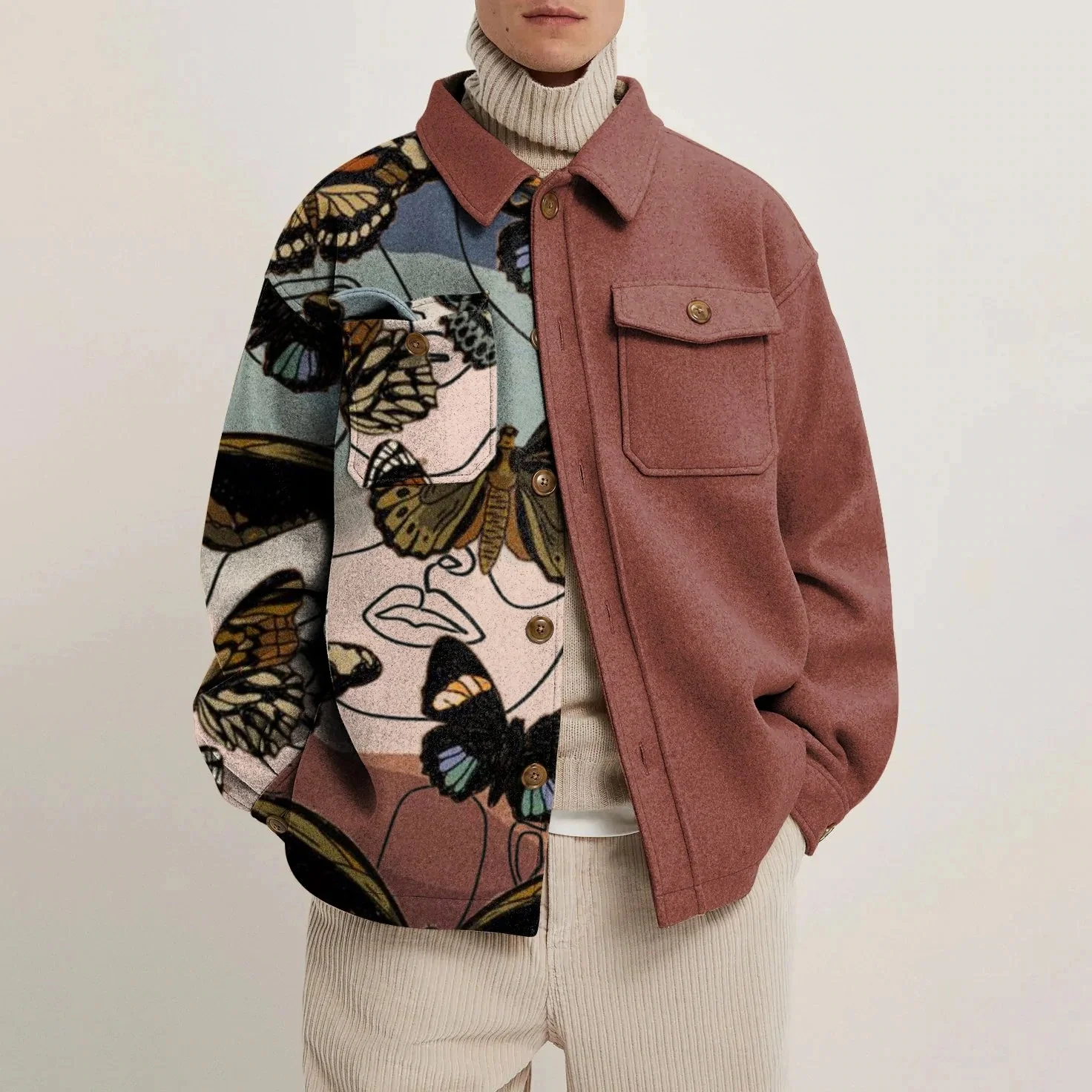 2022 Autumn and Winter Fashion New Men's Casual Lapel Hoodless Jacket / Male Slim Plaid Woolen Coat