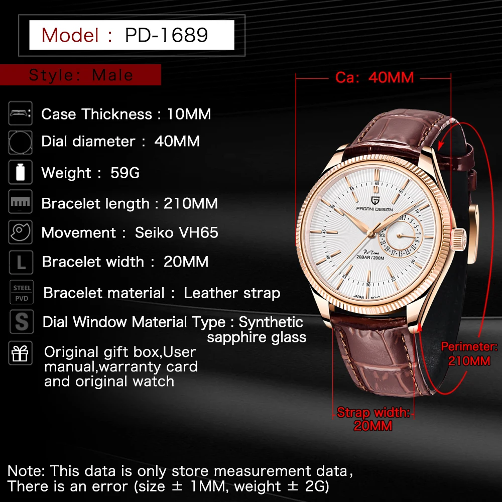 Pagani Design PD-1689 Sapphire Stainless Steel Clock Diving Waterproof Watch Season's Most Popular Men's Quartz Watch - Image 6