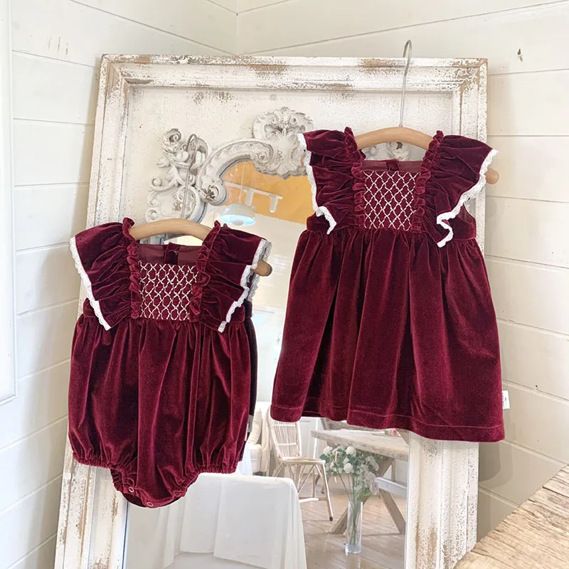

MILANCEL New Autumn Kids Velvet Vest Dress Baby Cute Bodysuit Girls Sisters Clothes