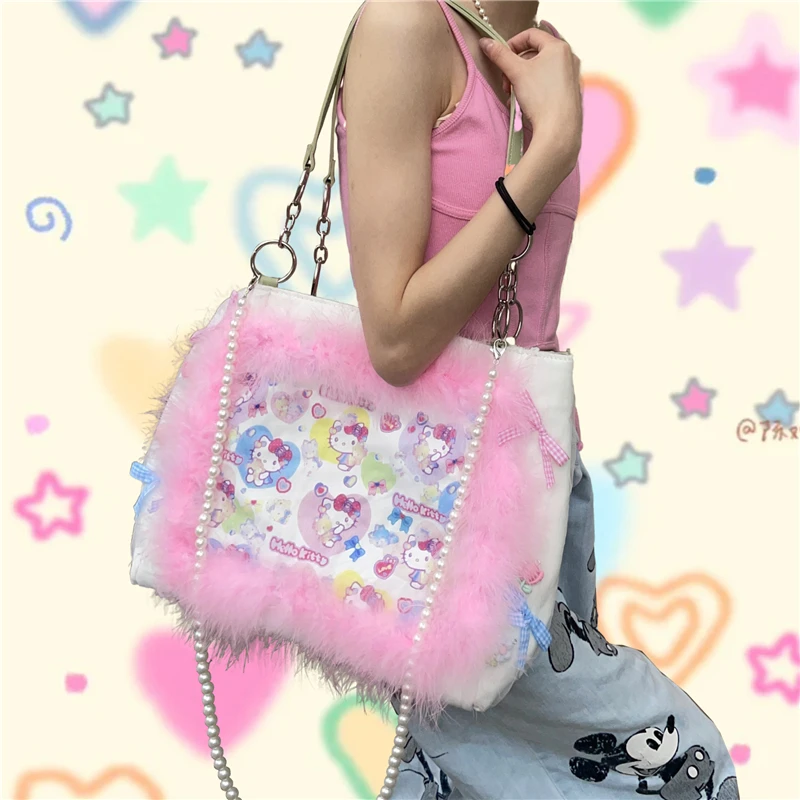 

HelloKitty Sanrio Kawaii Anime Shoulder Bag Cute 2yk Sweetheart Cool Hot Girl Fashion High Volume Handbag Christmas Friends Gift