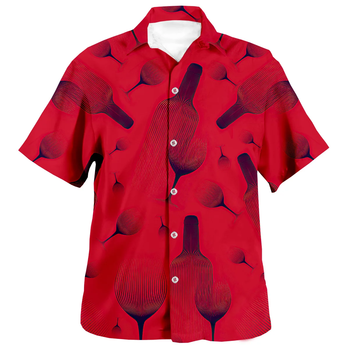 Men's Vocation Lapel Camisa 3d Printed Wine Glass Fashion Oversized Hawaiian Shirts Men Women Summer Beach Short Sleeve Blouse 2