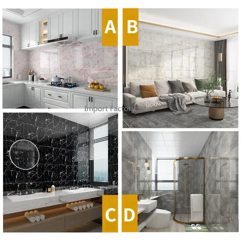 Faux Marble Tile Self-adhesive Wall Stickers 3d Background Wallpaper Kitchen Bathroom Wall Waterproof Renovation Decoration