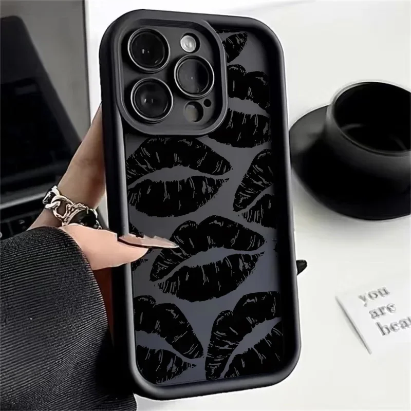 Lip Print Shockproof Silicone Phone Case - Soft Bumper Back Cover