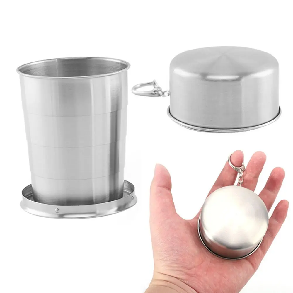 Compact Stainless Steel Collapsible Travel Cup with Keychain Attachment