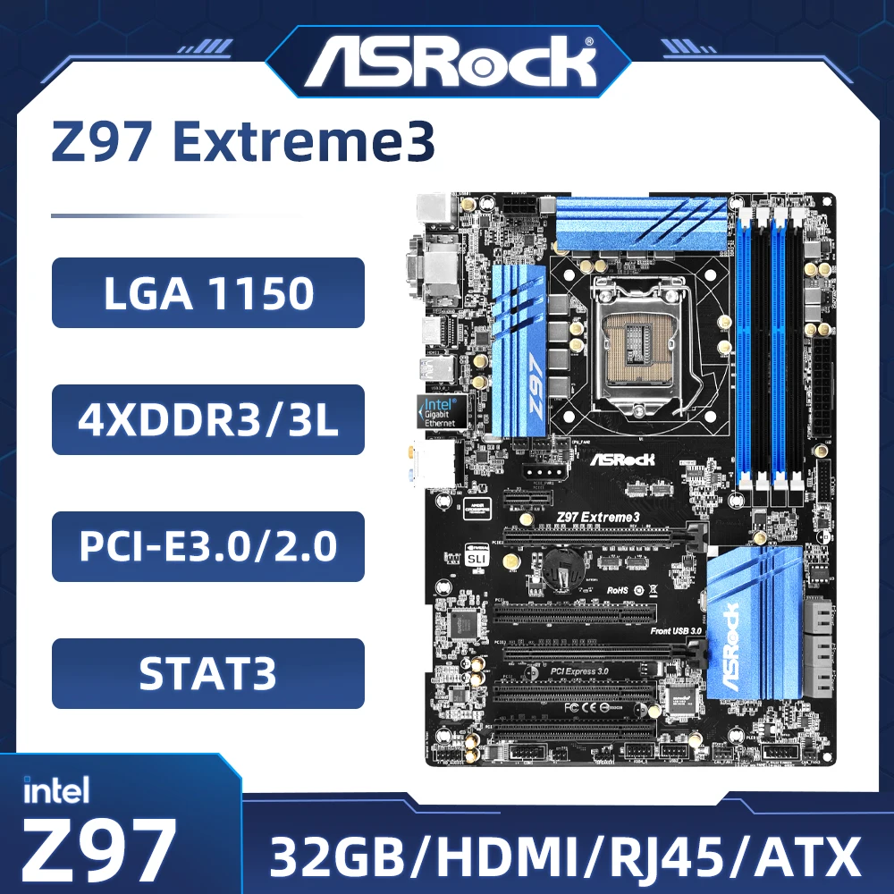 Scheda Madre Asrock Z97 Extreme3 Intel Z97 Lga 1150 4 X Ddr3 32Gb Usb3.0 Pci-E 3.0 M.2 Atx Supporta Cpu Intel Core Di Quinta Generazione