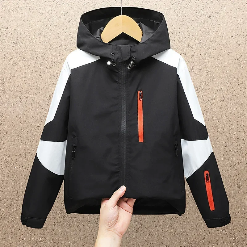Children's Outdoor Sportswear Korean Style Jacket Hooded Breathable Black Kids Clothing For Boys Hiking Jackets Autumn Spring
