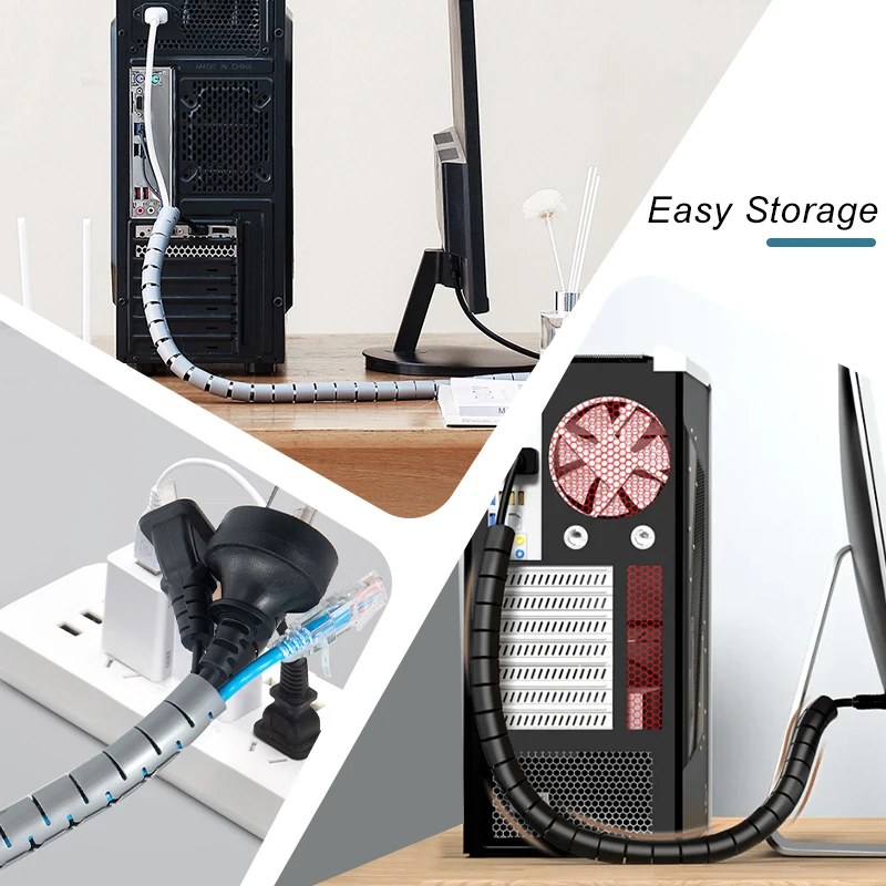 Cable Organizer 2M Flexible Spiral Cable Wire Protector Computer Cord Protective Tube Clip Arrangement Tools 16/10/8mm