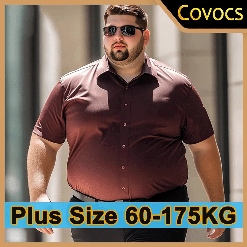 Chemises surdimensionnées 60-175KG pour hommes, chemise d'été fine et ample, décontractée, grande taille, chemise d'affaires, grande taille, manches courtes, hauts de couleur Pure