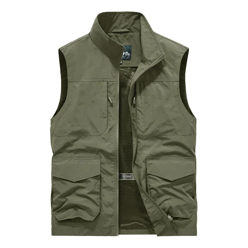 Summer Vest Standing Collar Workwear Men's Quick Drying Fishing Vests Large Size Tactical Jacket Multi-pocket Photography Hiking