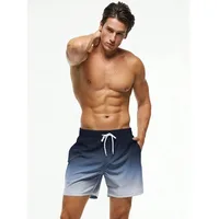 Men's Beach Shorts Gradient Color Block Drawstring Summer Men's swim Trunks Elastic Waist 3D Print  Breathable Short Streetwear 2