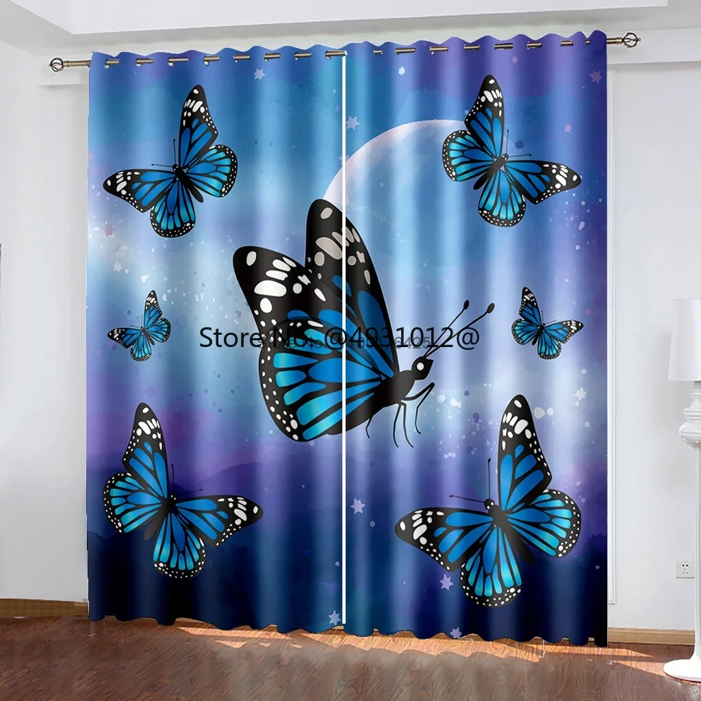 

2023 Blue Flower Butterfly Blackout Curtains High Quality Custom Any Size 3D Curtain Fabric Stereoscopic Drapes Home Textiles