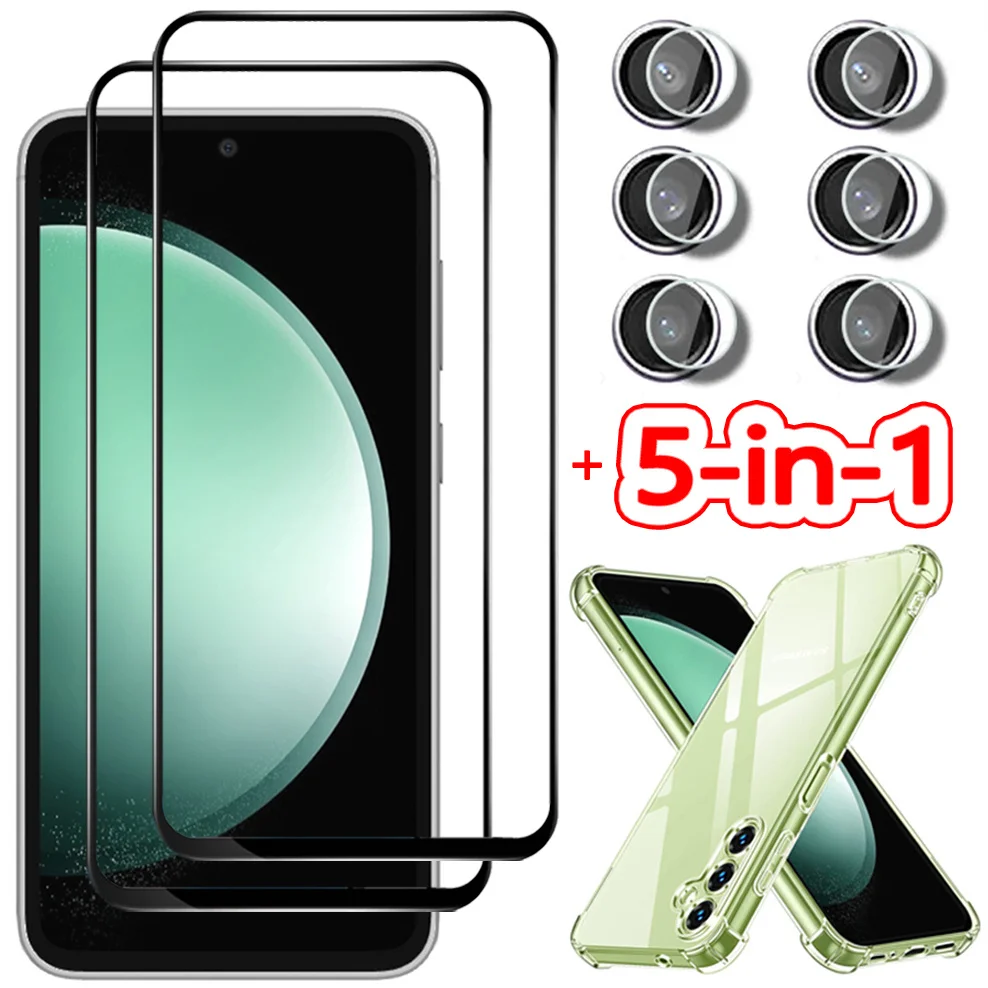 

5-in-1, Airbag Case + Glass for S23 FE 5G Soft Clear Shockproof Silicone Phone Cases S 23 FE Samsung Galaxy S23 FE Cover S23FE