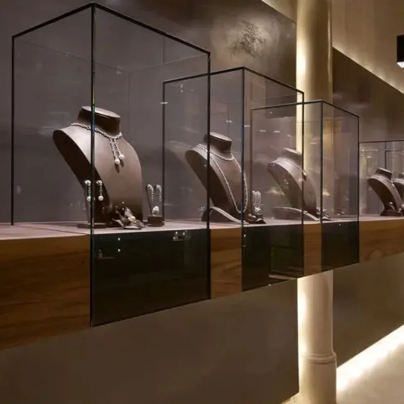 Sundo shop design stainless steel jewelry display cabinet glass locable doors and LED lighting showcase jewelry