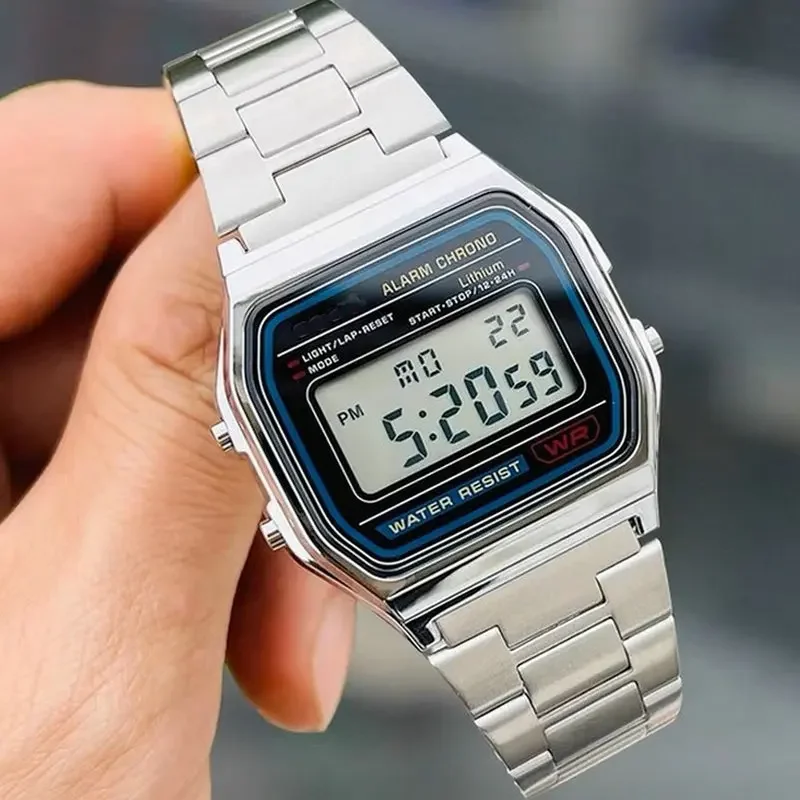 

Luxury F91W Band Watch Waterproof Retro Digital Stainless Steel Sports Watches Men Women Electronic WristWatches Clock